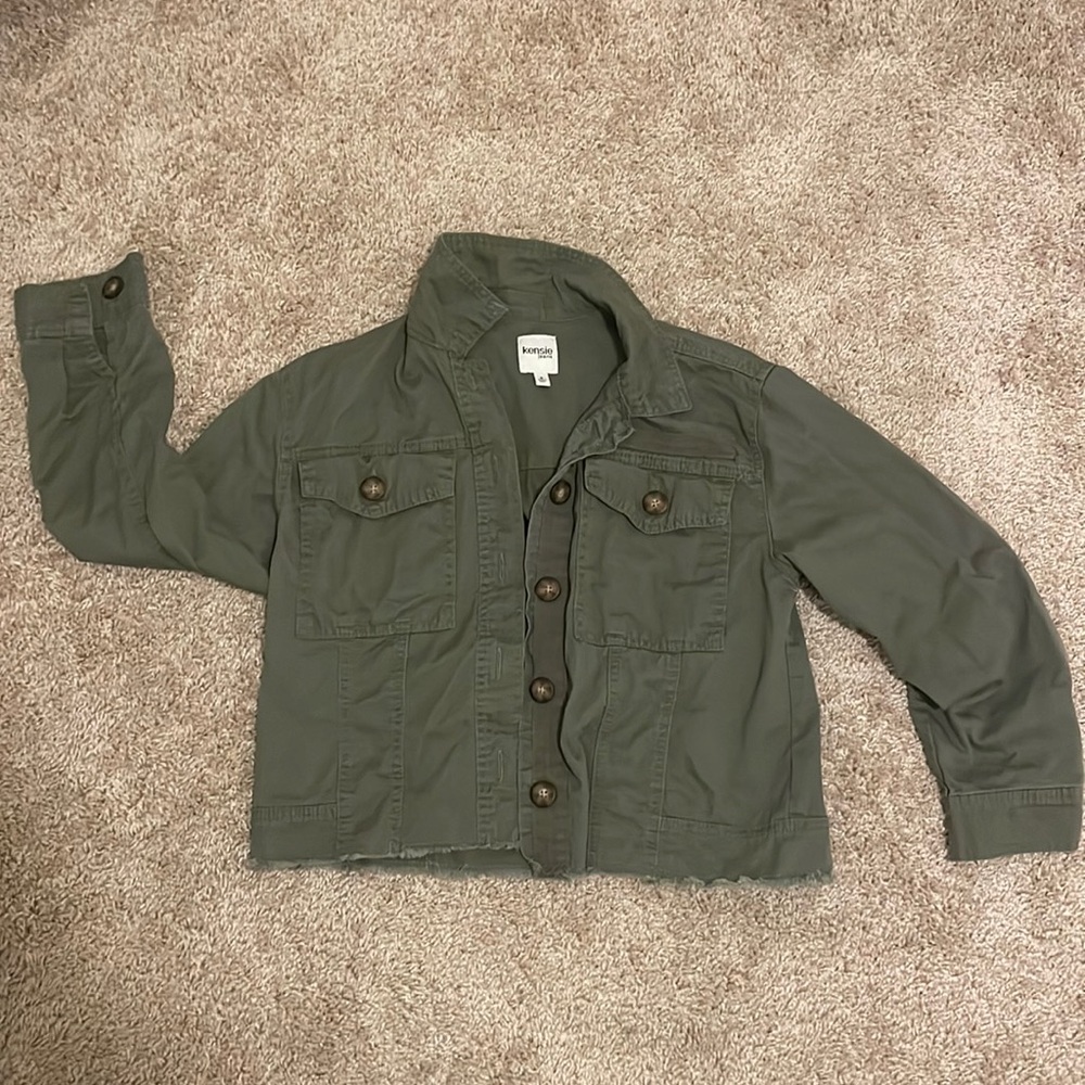 Kensie Jeans Lightweight Utility Olive Green Button Down Jacket